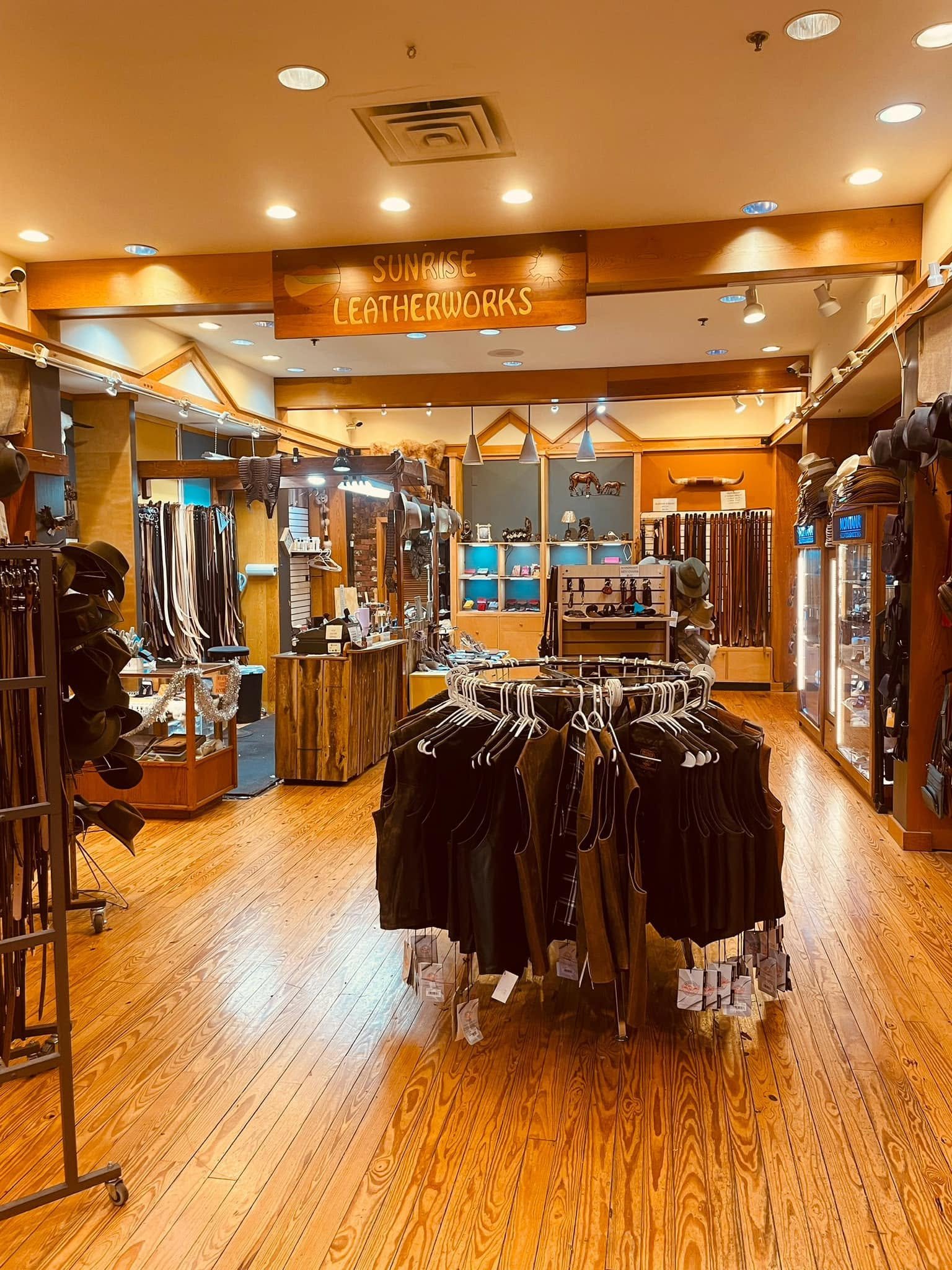 Inside Sunrise Leather Works at The Grand Village Shops in Branson