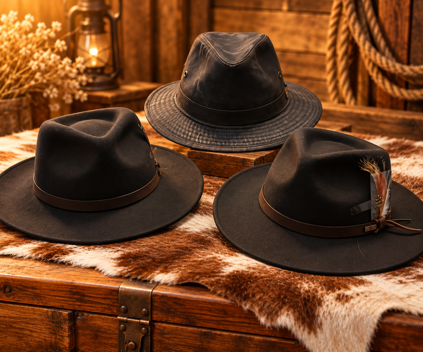 Western hats at Sunrise Leather Works in Branson